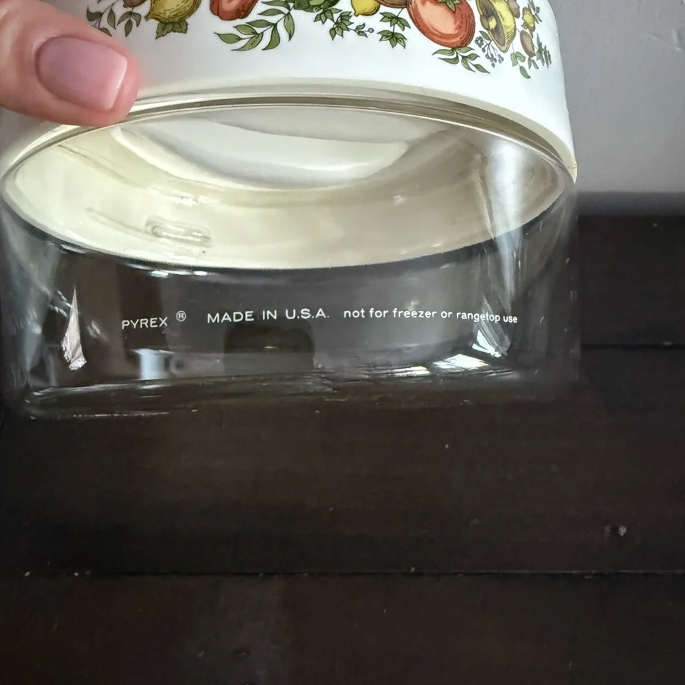 Pyrex Clear Glass Container with Fruit Motif Lid.